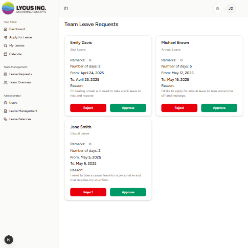 Lycus HRM System Screenshot